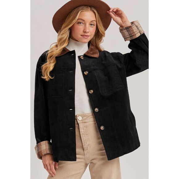 Barn Jacket Corduroy Button Down Barn Coat Inner Plaid - Picture 1 of 3